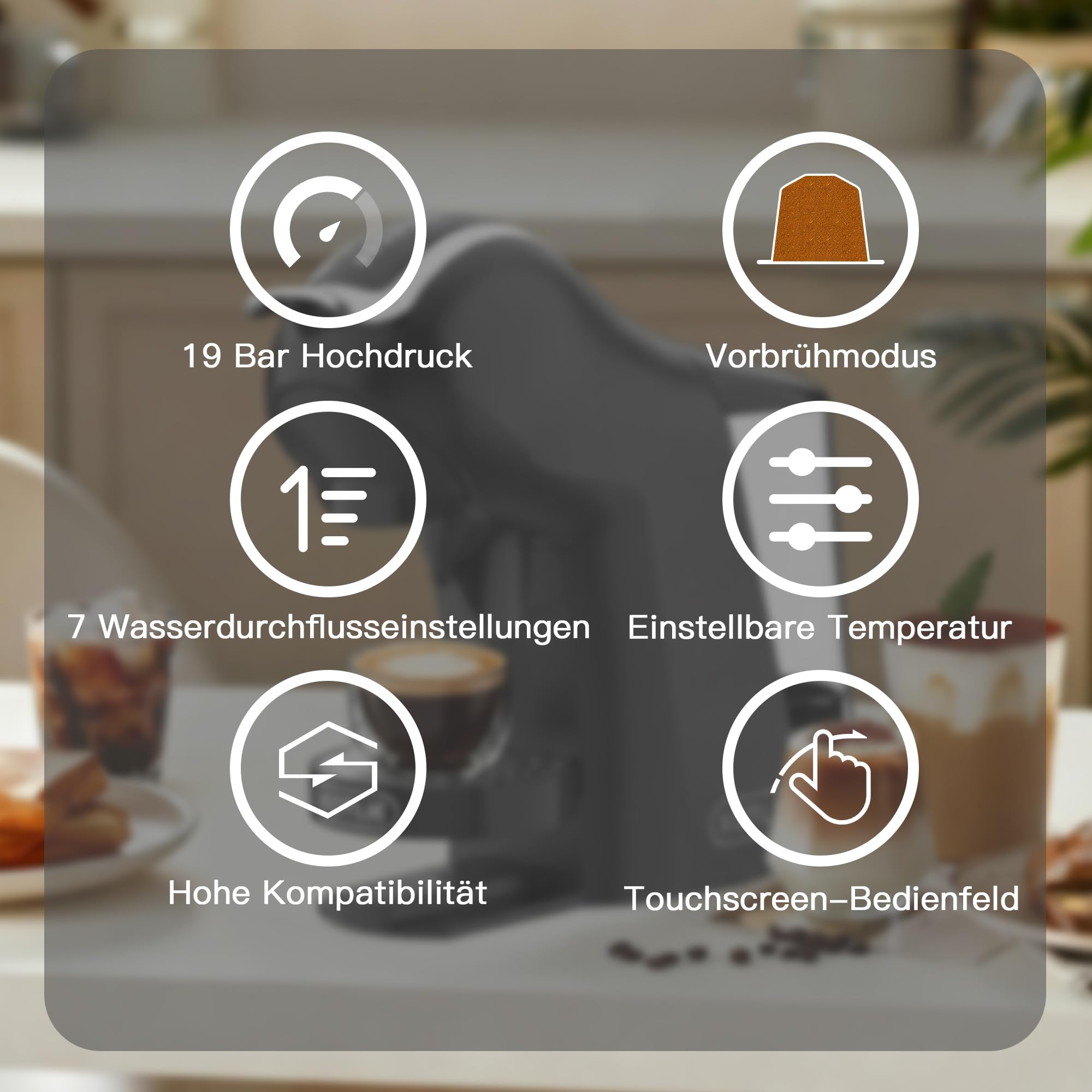 KOTLIE 308B Kapselkaffeemaschine, für NES/DG/MIO/Pulver & ESE(44mm),Schwarz | Kompatibel mit NES Original/DG*/Mio* Kapseln, Pulver & ESE(44mm). 3 Temperaturen, 7 Wassermengen.