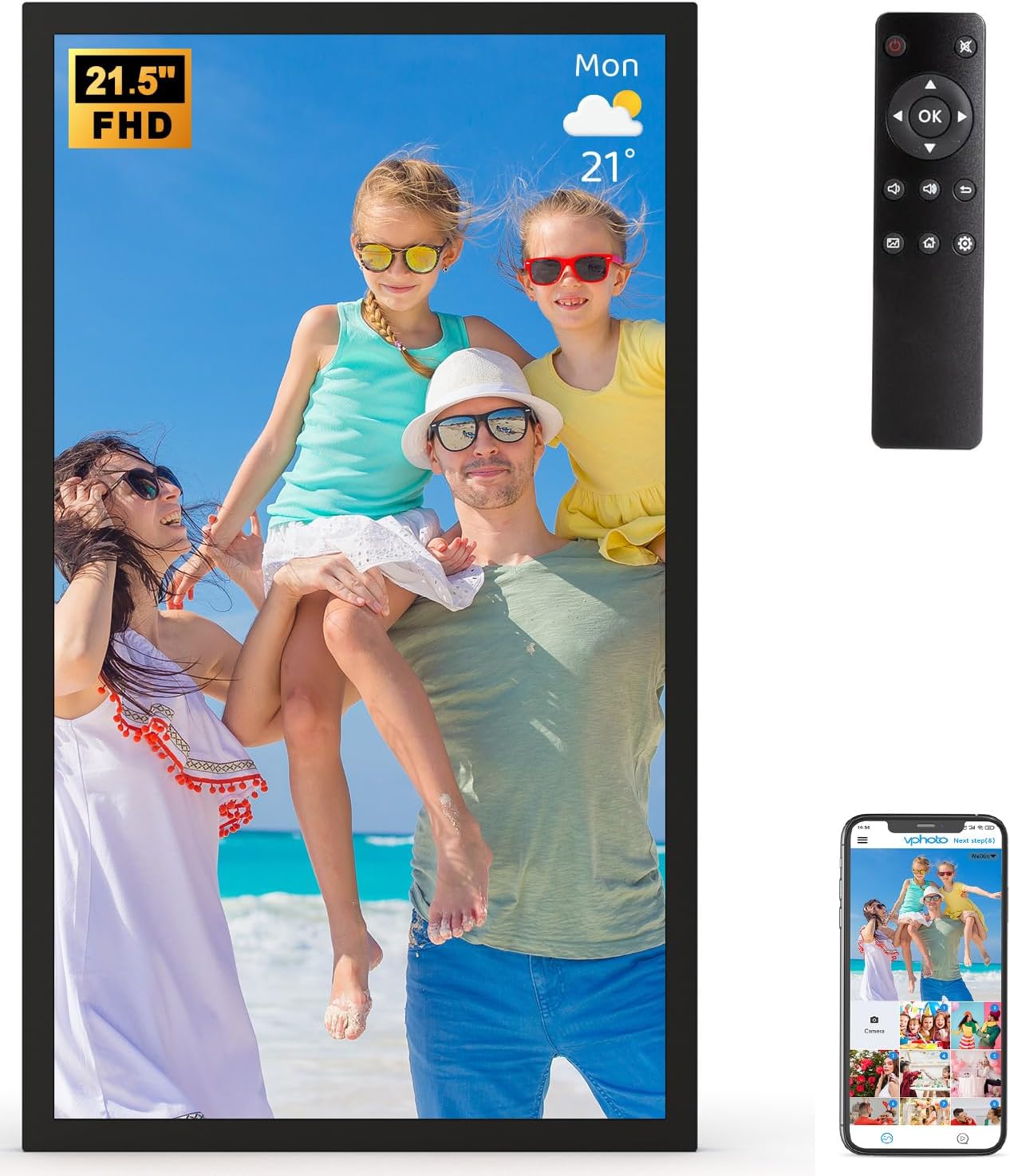 Large Digital Picture Frame 21.5" Digital Photo Frame - 1920x1080 IPS FHD WiFi Photo Frame, 32GB Storage 1080P, Sync Phone, Auto-Rotate, Wall Mounted, Share Photo/Video Via App Email, Gift for Mom Dad