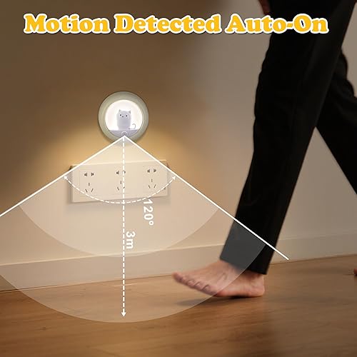 Miniatura 3 de Attivolife Luz con Sensor de Movimiento de Gato, Luz Nocturna Recargable Activada por Movimiento LED Blanco Cálido, Brillo Ajustable, Portátil para