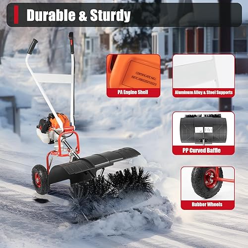 Miniatura 3 de Escoba barredora de limpieza de doble mango de 52 cc, 2.5 HP para caminar detrás de la nieve, motor de gas, barredora de nieve de mano, escoba,