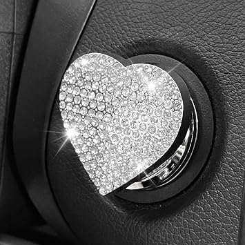 Heart Shape Car Engine Start Button Cover, Sparkly Rhinestone Ignition Button Decal, Bling Car Accessories for Women, Car Interior Accessories Push Start Button Cover DecorativeWhite