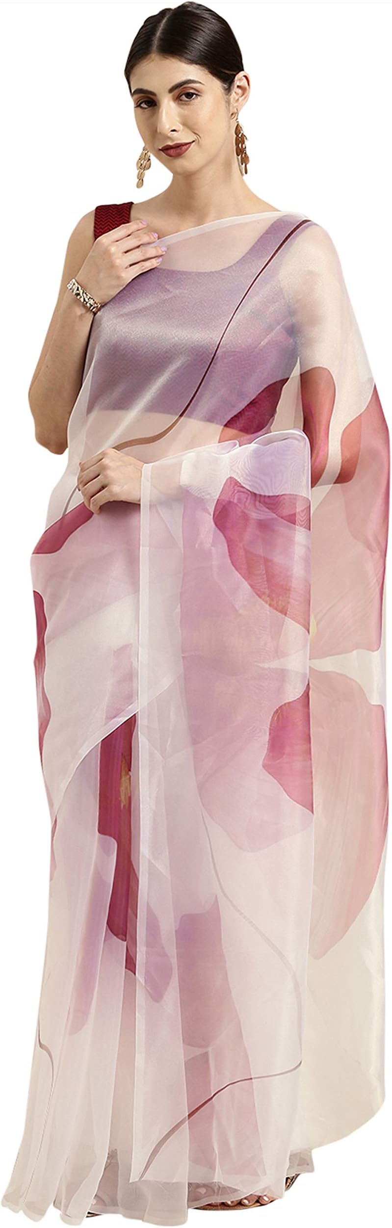 Organza Floral Print Saree with Blouse Piece