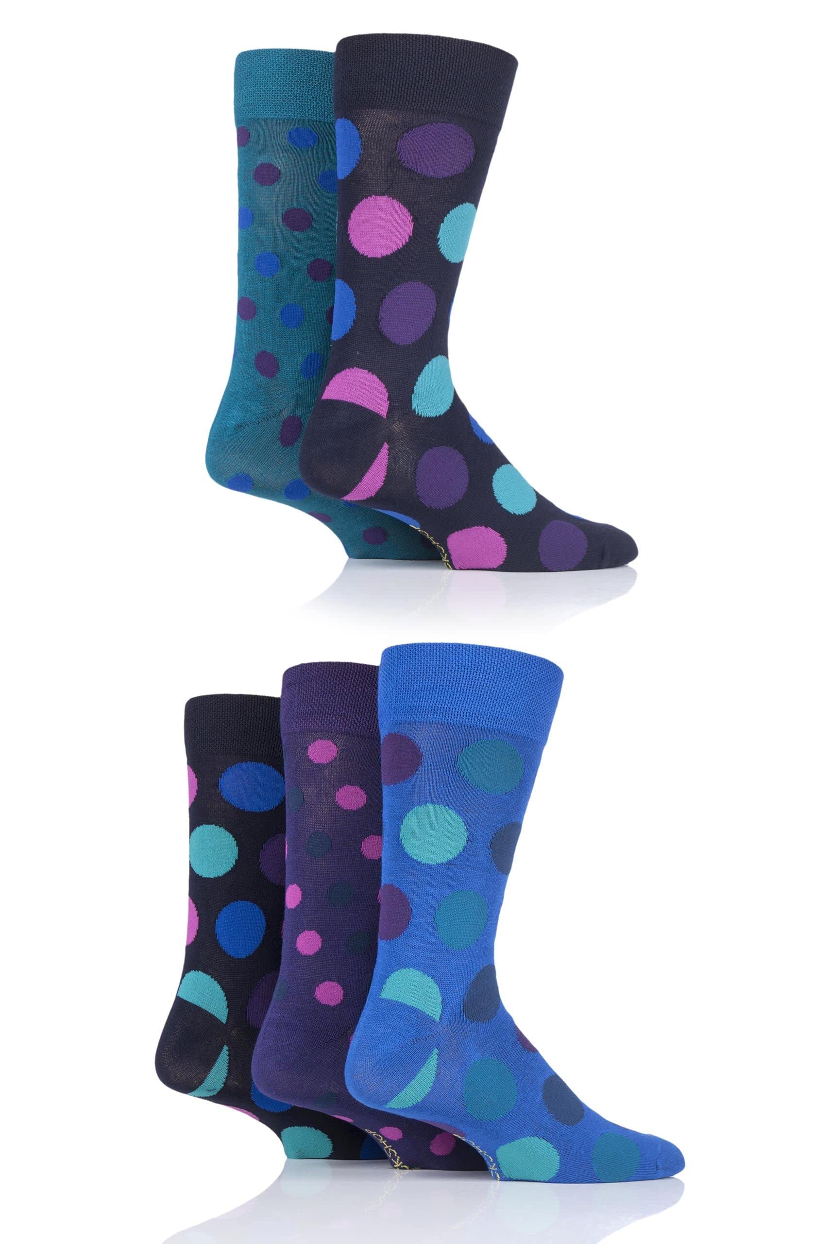 Sockshop Men's Polka Dot Jewel Patterned Bright Colourful Natural Bamboo Socks Various Designs For Everyday Wear Size 7-11 Pack Of 5 7-11