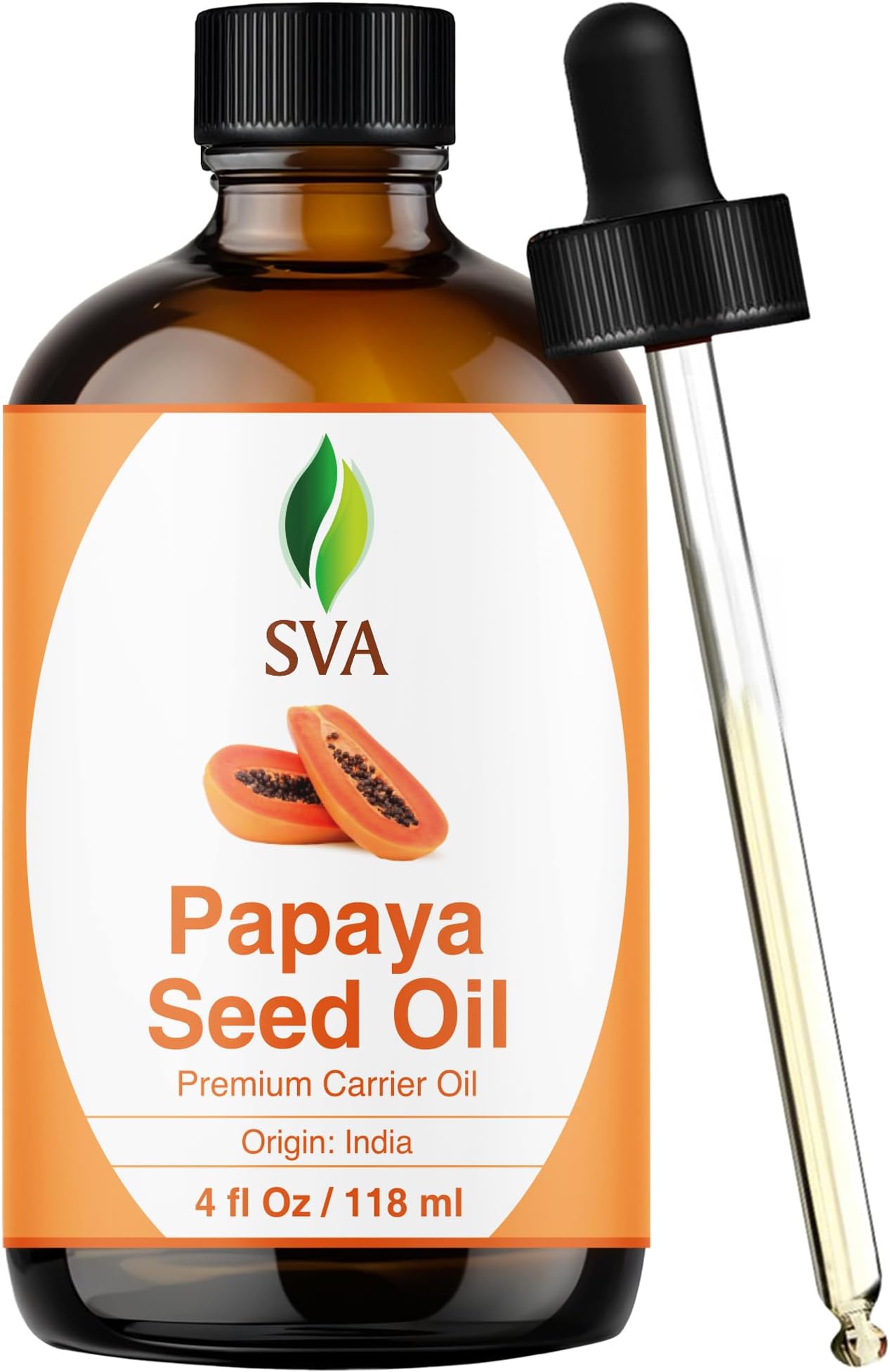 SVA Papaya Seed Oil - 4 Fl Oz – 100% Natural Cold Pressed Papaya Oil - for Face, Skin Care, Hair Care, Scalp Massage & Body Massage – Carrier Oil with Dropper