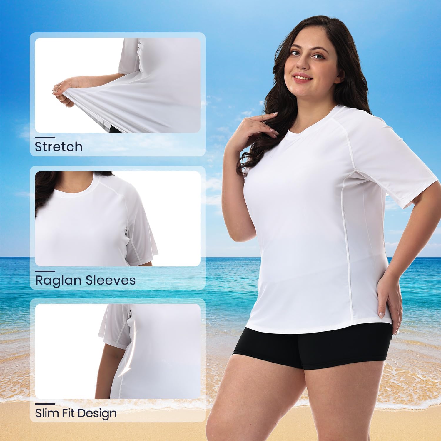 HODOSPORTS Women's Plus Size Rash Guard UPF 50+ Swim Shirt Sun Protection Swimsuit Top Short Sleeve 1X-6X