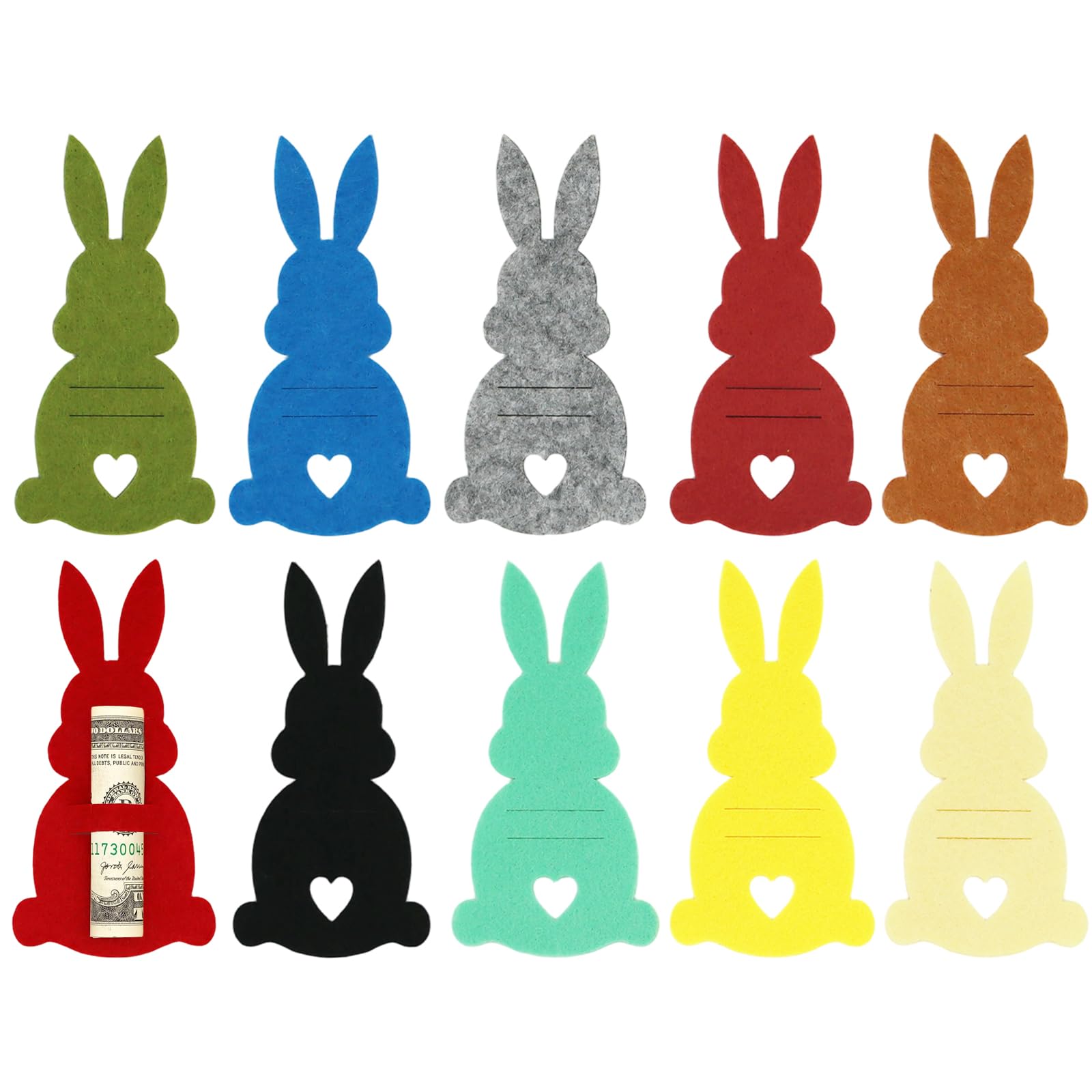 BOGCLEE 10 Stück Geldgeschenk Ostern, Ostern Geldgeschenke, Osterhasen Filzdekorationen, Lustige Hasendekorationen für Geld für Damen Herren Junge Mädchen Freund Kollegen (Bunt)