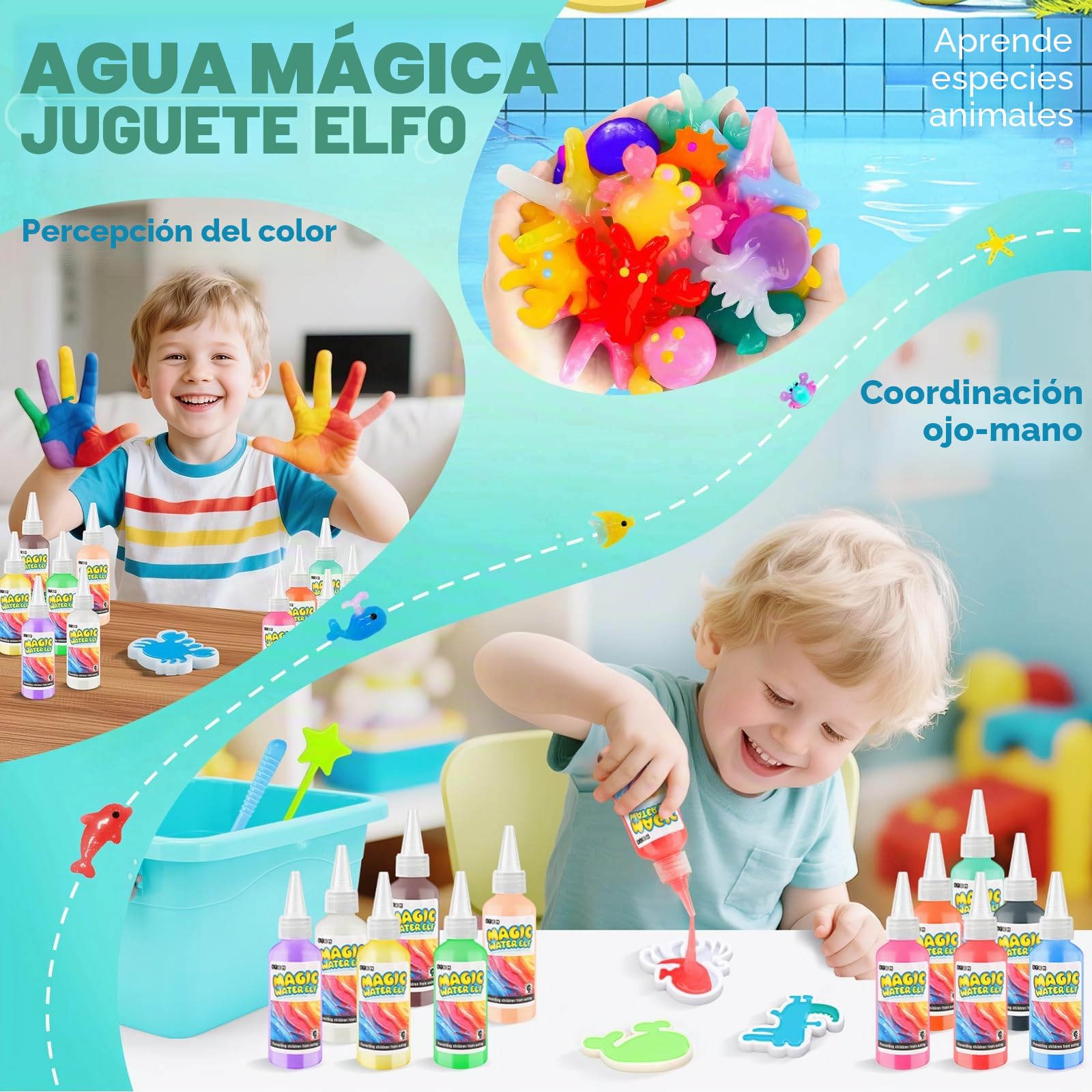 MOMSIV Set de Aqua Gelz, juguete mágico DIY de 3D de hidrogel para niñas a partir de 4 5 6 7 años, kit de juguete creativo Magic Water Elf con 12 colores y 12 formas para niños