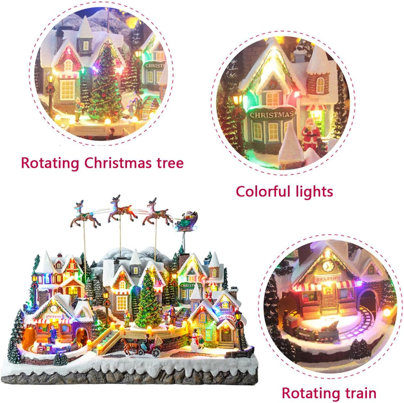 Christmas Village Lighted Decoration Musical Animated Display Christmas Collectible Santa Deer Indoor Decor