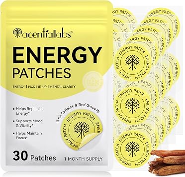 Energy Patches Daily Wellness Patch with Caffeine & Red Ginseng Easy & Discreet Patch Vegan, Cruelty-Free 30 Patches 1 Month Supply