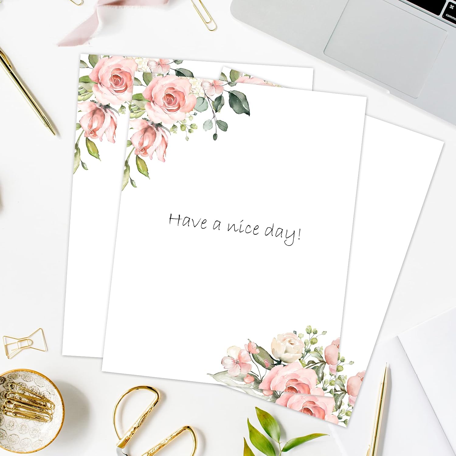 60 Sheets Floral Stationery Letterhead Paper Double-Sided Print Pink Flower Letter Writing Paper Spring Greeting Note Papers for Wedding Bridal Shower Invitation Office Printing, 8.5 x 11 Inch