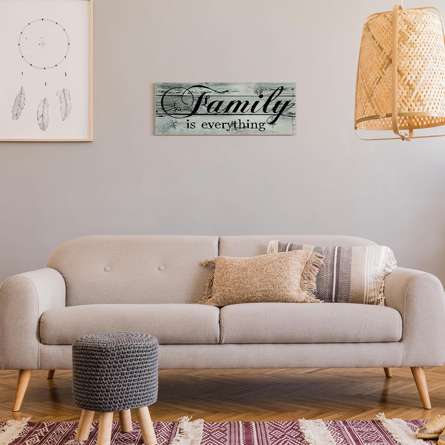 Jetec Family Is Everything Rustic Wood Sign - Farmhouse Wall Decor with Metal Hooks, Vintage Blue-Gray Hanging Plaque for Kitchen, Living Room, Entryway, Housewarming & Wedding Gift(Blue-Gray) - Image 9