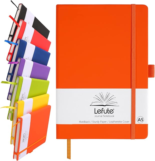 A5 Notebook, Notebook A5 200 Pages 80 GSM Journal Notebook Hardback Notepad with Lined Pages, Pen Loop, and Inner Pocket (Orange)