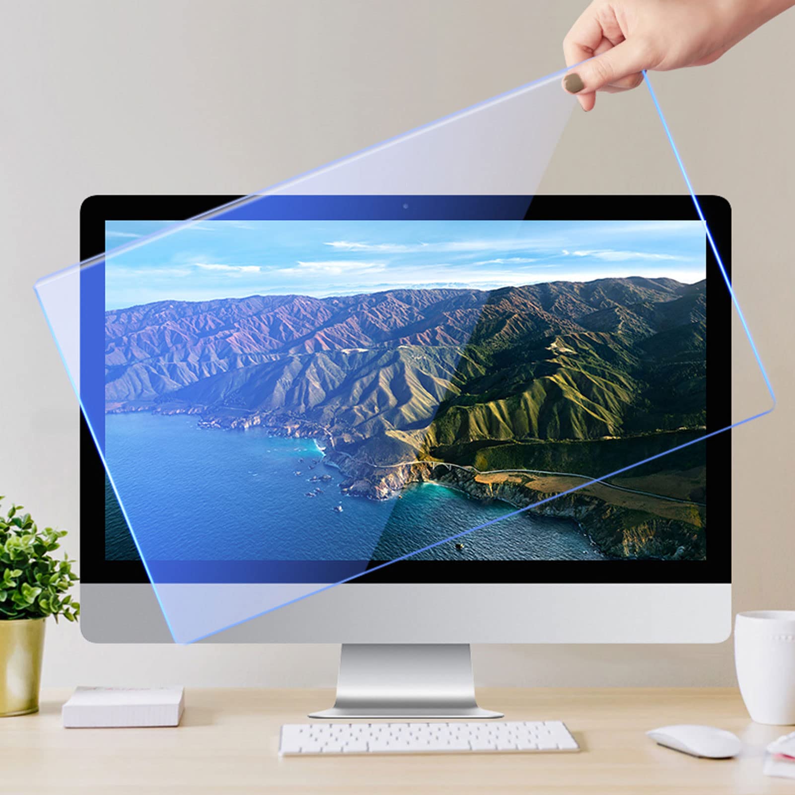 Yunseity Proteggi Schermo per PC da Appendere Anti-luce Blu per Monitor da 21,5 Pollici, Pellicola Filtrante per Protezione degli Occhi di Facile Installazione per Programmatori a Casa