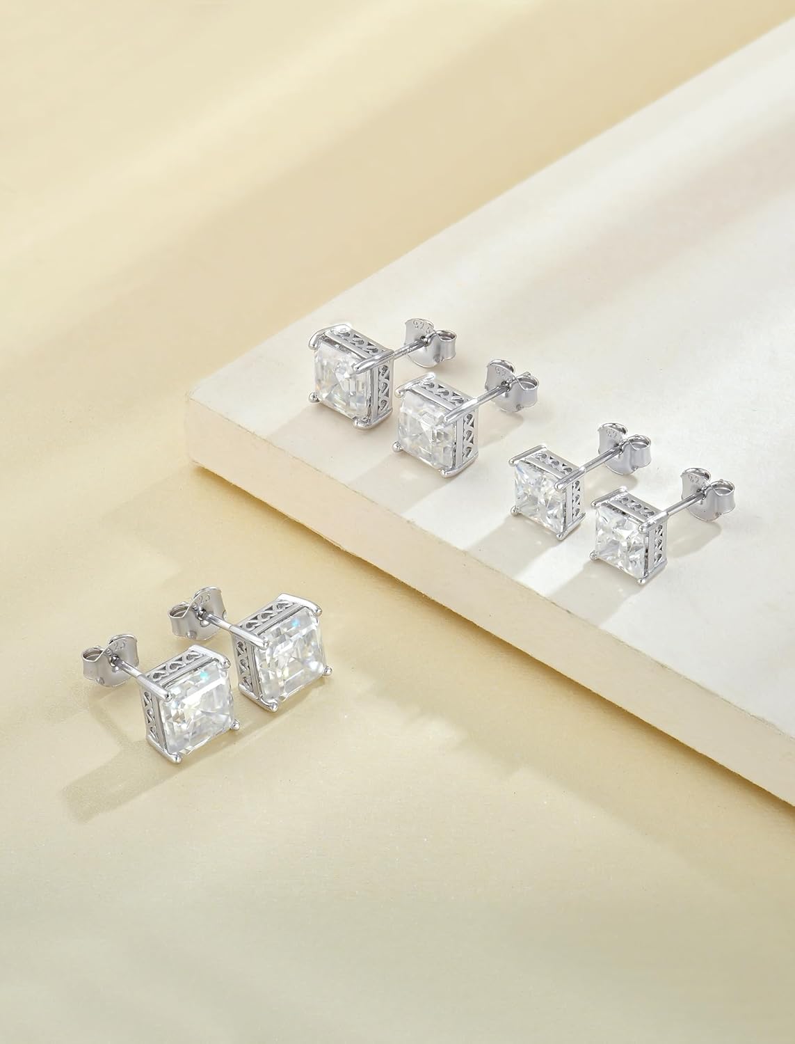 YL Solitaire Heart/Square Stud Earrings for Women 925 Sterling Silver 6MM 7MM 8 MM Moissanite Jewelry(D Color VVS1) - Image 4
