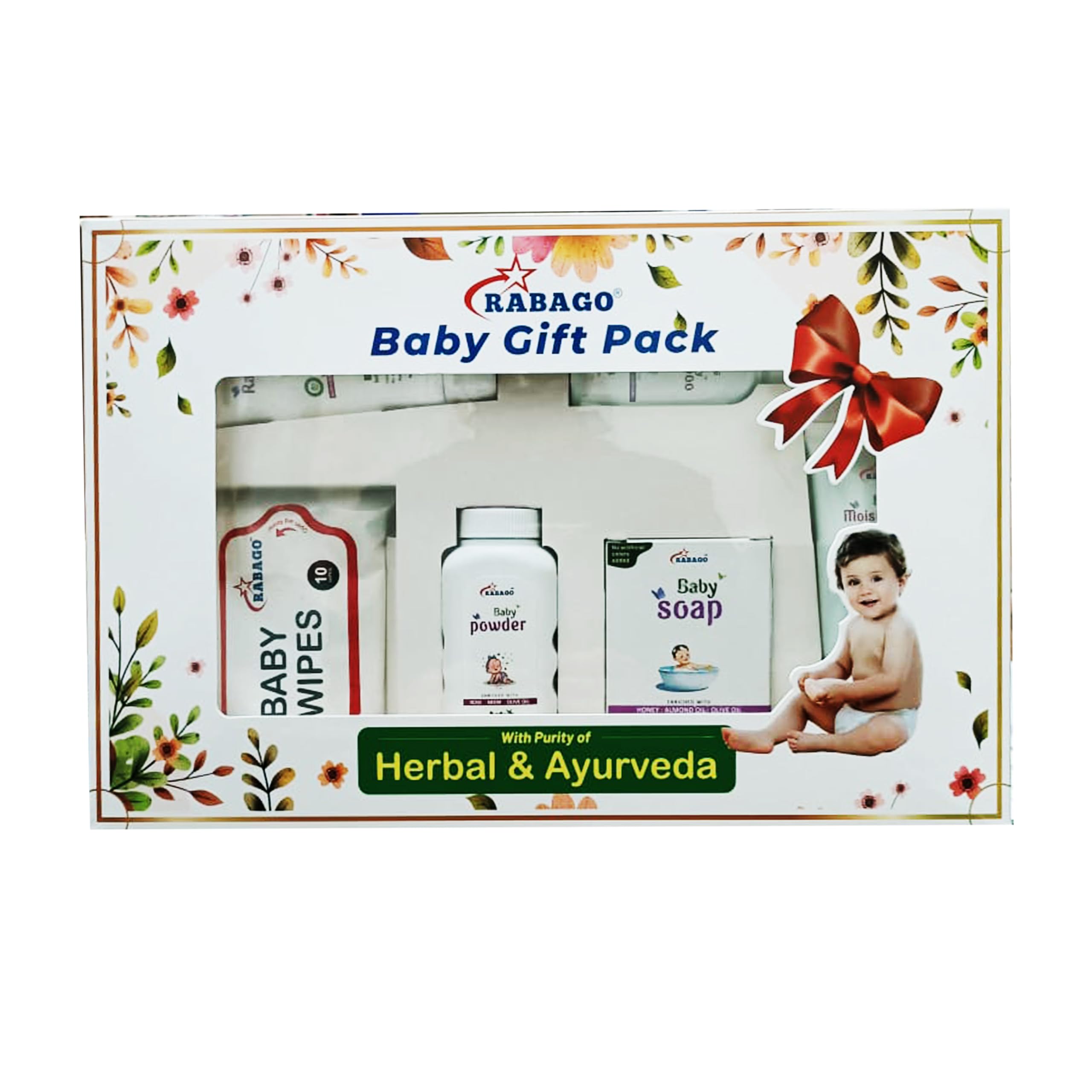 RABAGO Baby Gift Pack ( 6 Items) 1. Baby soap 75gms 2. Baby Powder 50gms 3.Baby Wet Wipes 10 pc 4. Baby Moisturising Cream 50 gms 5. Baby Diapers rash cream 50 gms 6. Baby Shampoo 50ml-image-39