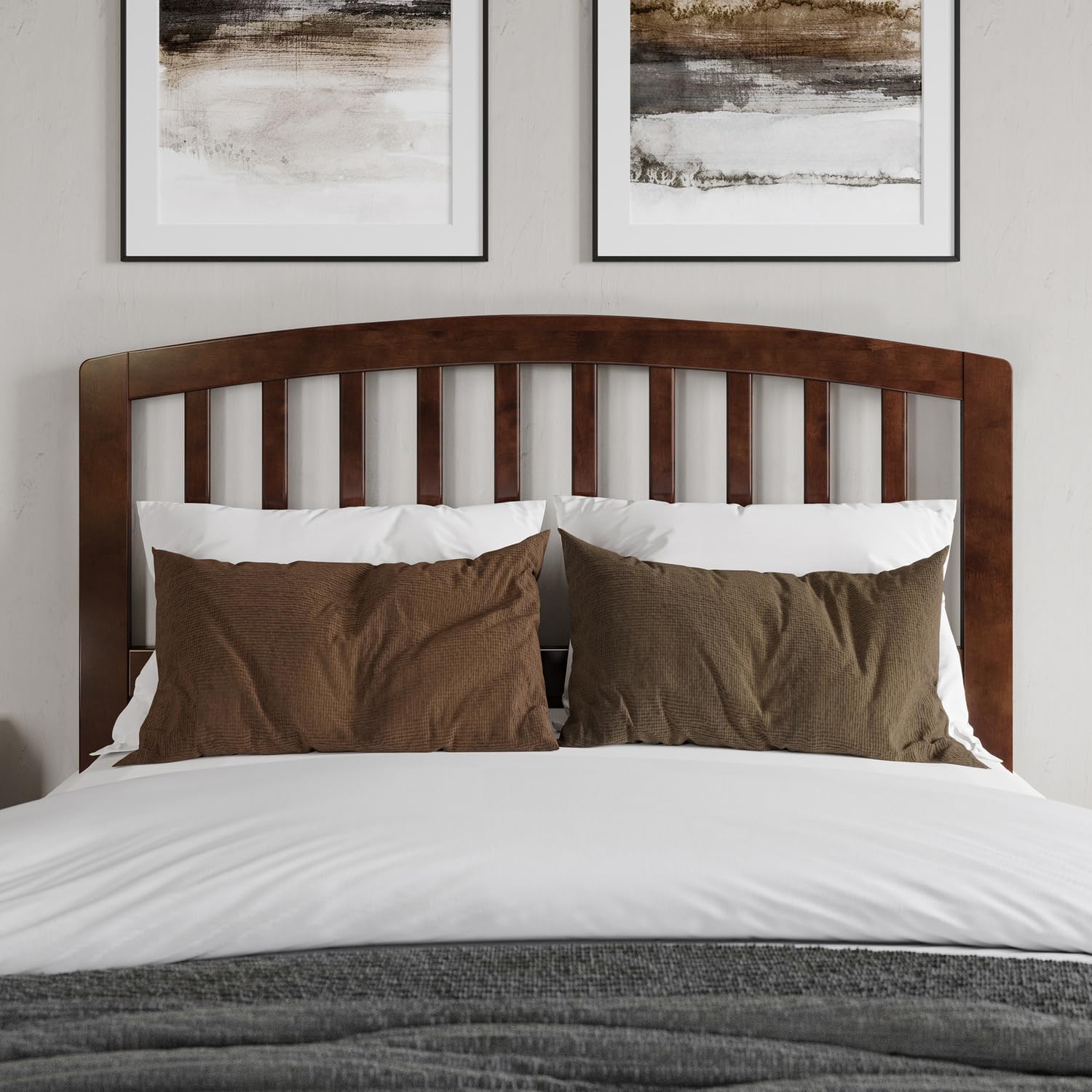 HomeStock Full Solid Wood Low Profile Platform Bed with Matching Footboard in Walnut