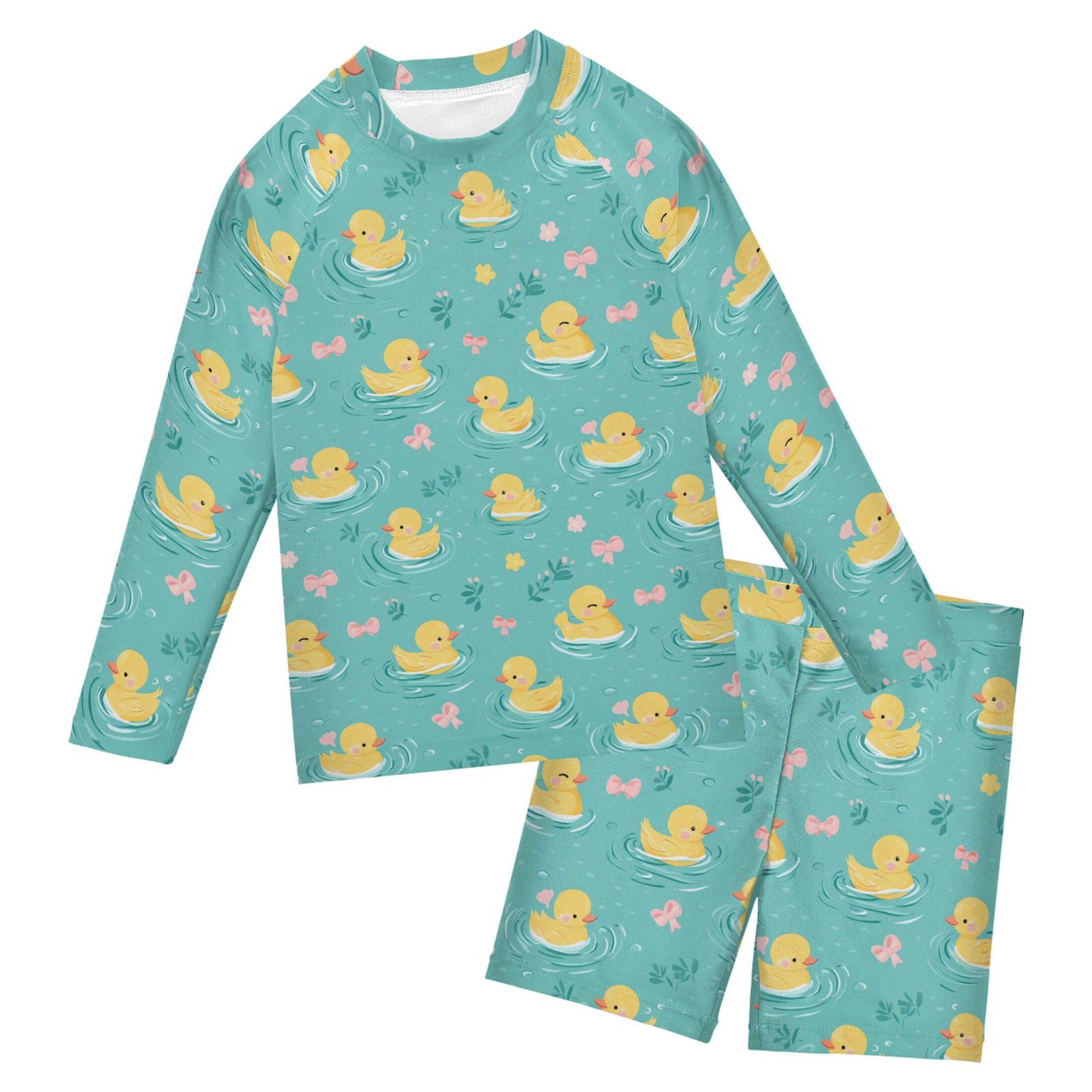 Cute Yellow Rubber Duck Baby Boys' Toddler Long Sleeved Rashguard Swim Bathing Suit Set B0404262