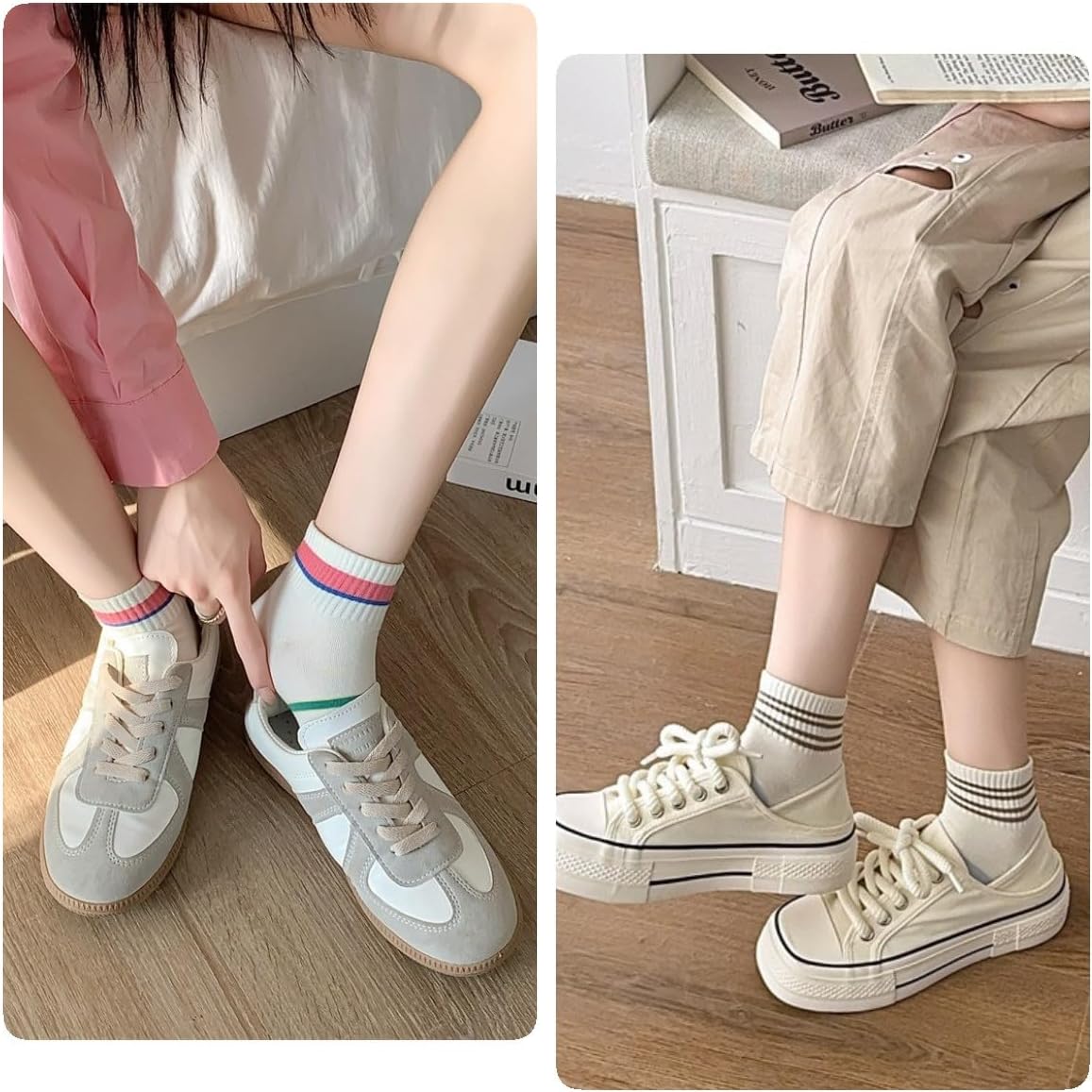 5 Pairs Cute Striped Ankle Socks Academic Style Low-cut Socks for Women Girls (5 Pairs-Set03) - Image 6