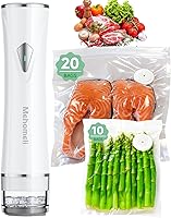 Mehomeli Compact Handheld Vacuum Sealer Machine + 30 Reusable Bags - Keeps Food 6x Fresher, Portable Wireless, Easy Clean