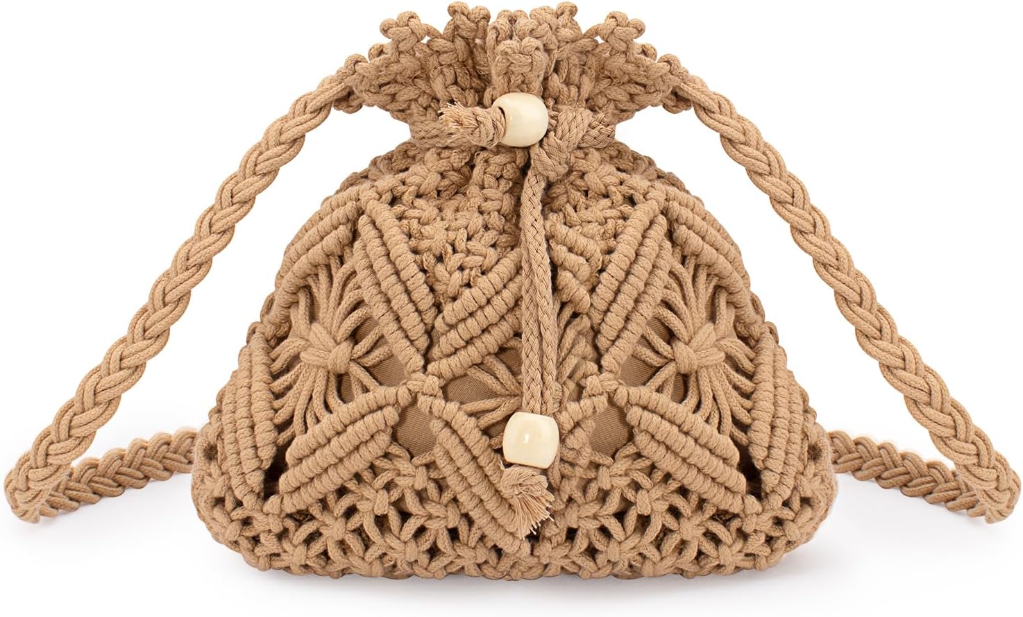 Peicees Drawstring Crochet Bag Purse- Woven Crossbody Purse For Women Summer Beach Vacation Travel Boho Shoulder Bag Small
