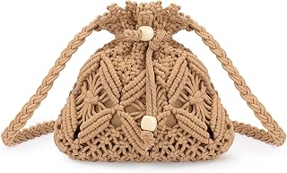 Peicees Crochet Drawstring Crossbody Bag - Boho Woven Shoulder Purse for Women, Summer Beach Vacation Travel