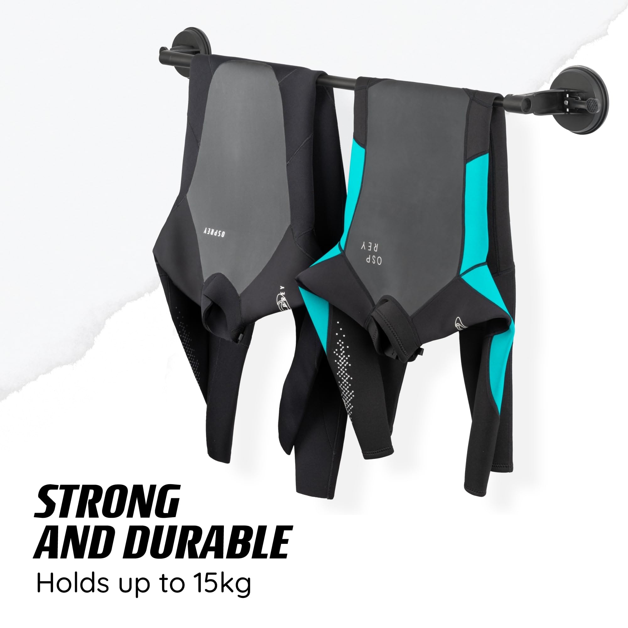 Osprey Percha Extensible Resistente para Traje de Neopreno y Traje seco, con ventosas para Secado rápido, se Adapta a Dos Trajes de Neopreno, Color Negro