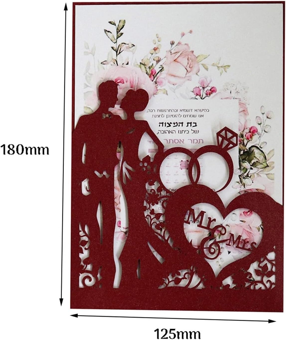Zaproszenie ślubne, Wedding Invitation,10pcs Rings Elegant Bride And Groom Greeting Card Valentine's Day Wedding Party Favor Decor For Wedding Engagement Anniversary(Red)