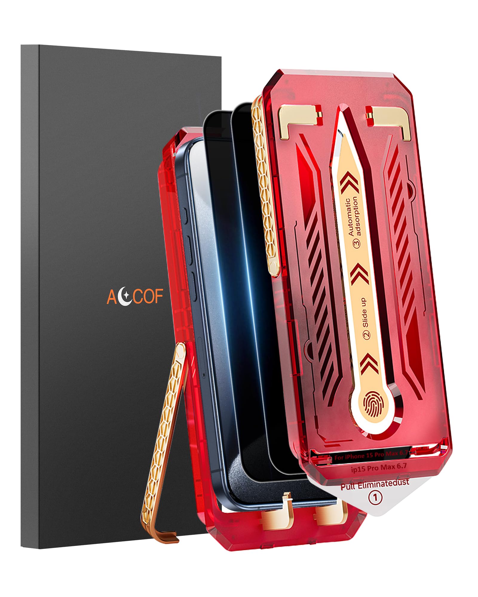 ACCOF For iPhone 15 Pro Max for Tempered Glass Privacy Screen Full Screen, Car Installation, Protective Film 15 Pro Max Anti-Spy, 9H Hardness, Anti-Fingerprint, Scratch-Resistant, Bubble-Free, Pack of