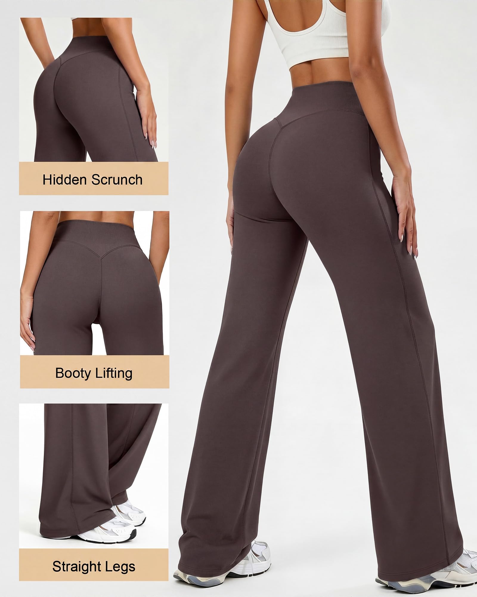 Coume 3er-Pack Workout-Leggings für Damen, ohne Vordernaht, gerades Bein, hohe Taille, Stretch, weites Bein, Fitnessstudio, Yogahose