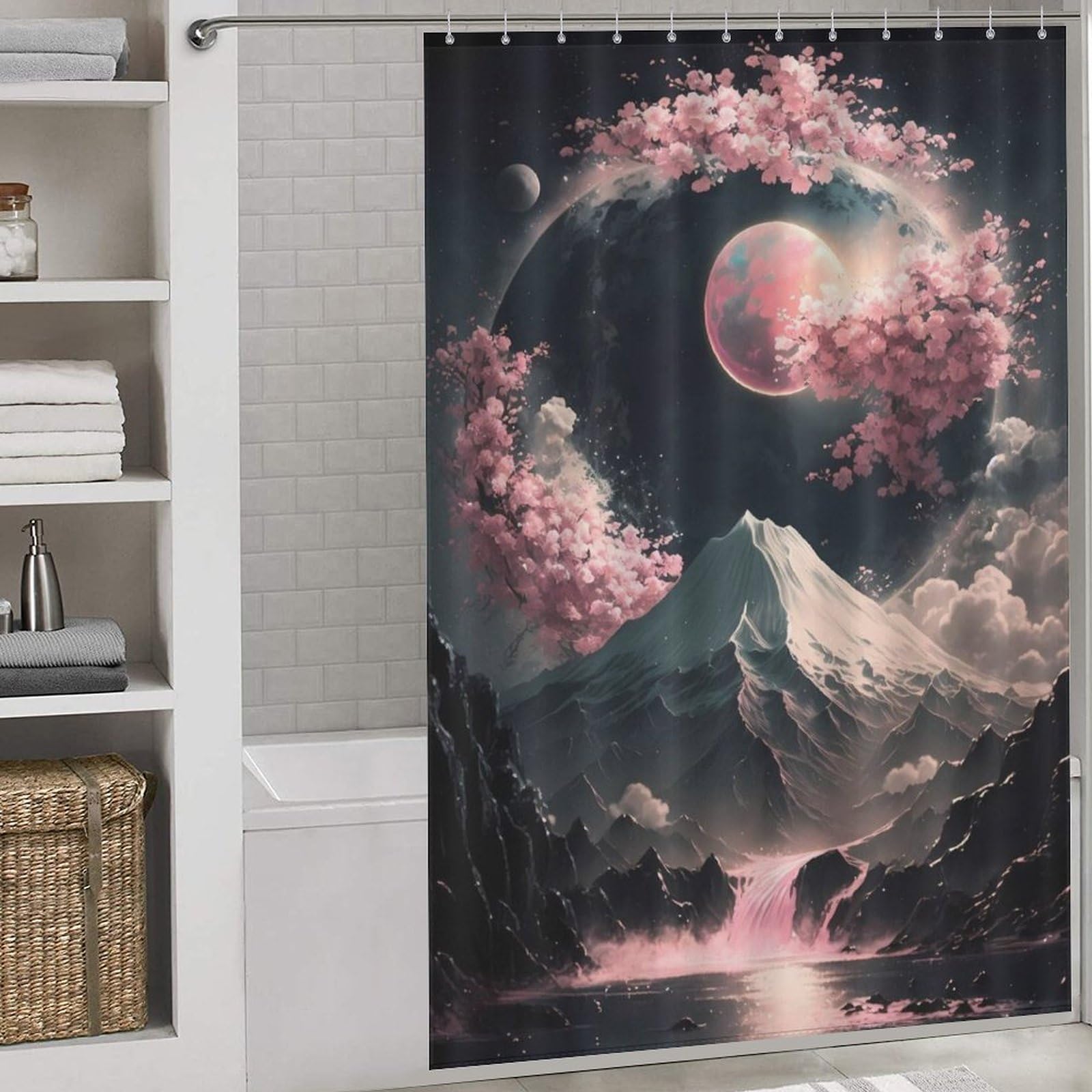 Rideau de douche néon japonais en tissu polyester haut de gamme lavable