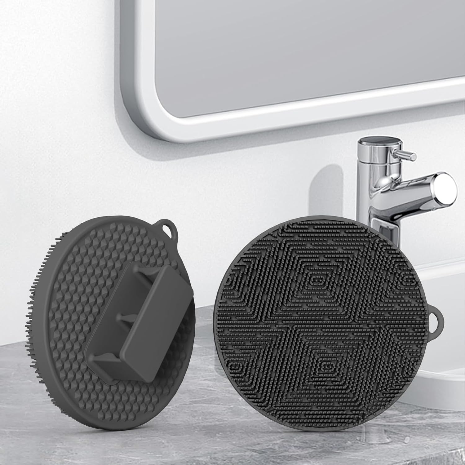 Silicone Body Scrubber-Silicone Shower Brush for Gentle Exfoliating & Lathering with Body Scrub & Wash, Durable & Hygienic, Deep Cleansing Exfoliator for All Skin Types - Shower Essential(1Pack.Grey)