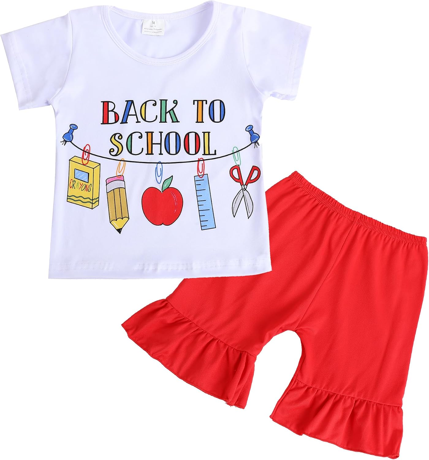 Toddler Girls Back to School Dress Pants Set Book Pencil Outfits Ruffle Dress 3-8Years