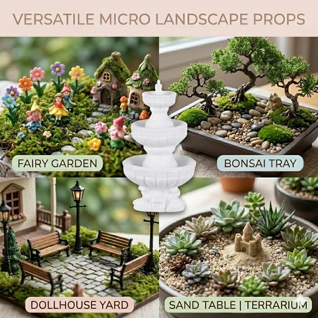 Mini Water Fountain Miniature Decor : Small Artificial Waterfall Statue, DIY Scene Accessories for Fairy Garden Bonsai Micro Landscape Dollhouse Accessory Tabletop Resin Ornament Props