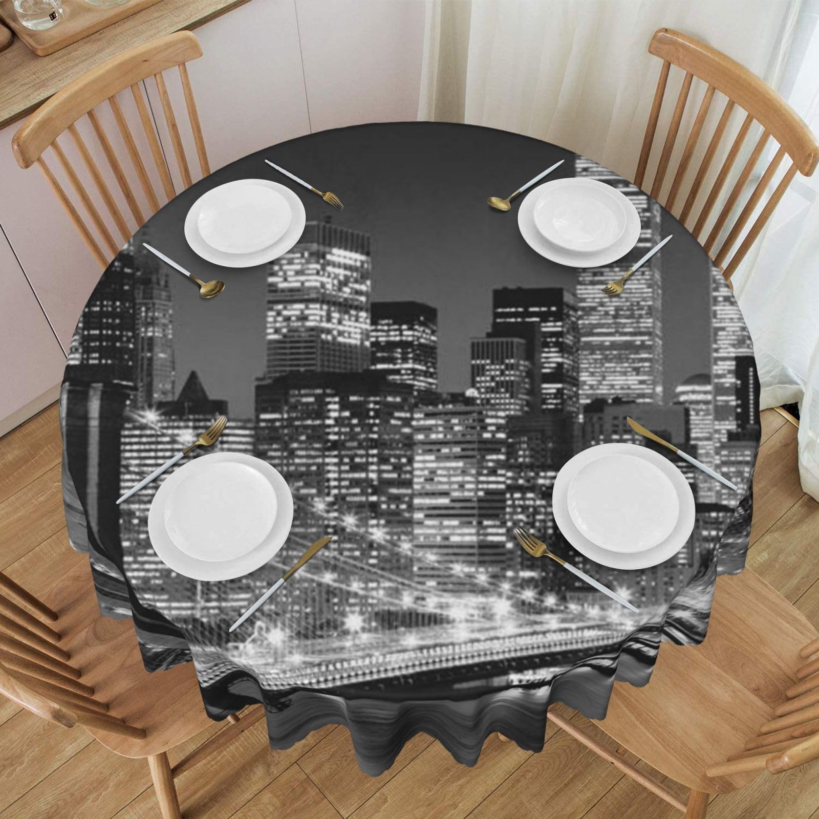 DCEHGEW 60 In Round Tablecloth with Lace, new york Printed Oilproof & Washable Fabric Picnic Table Cloth Table Covers