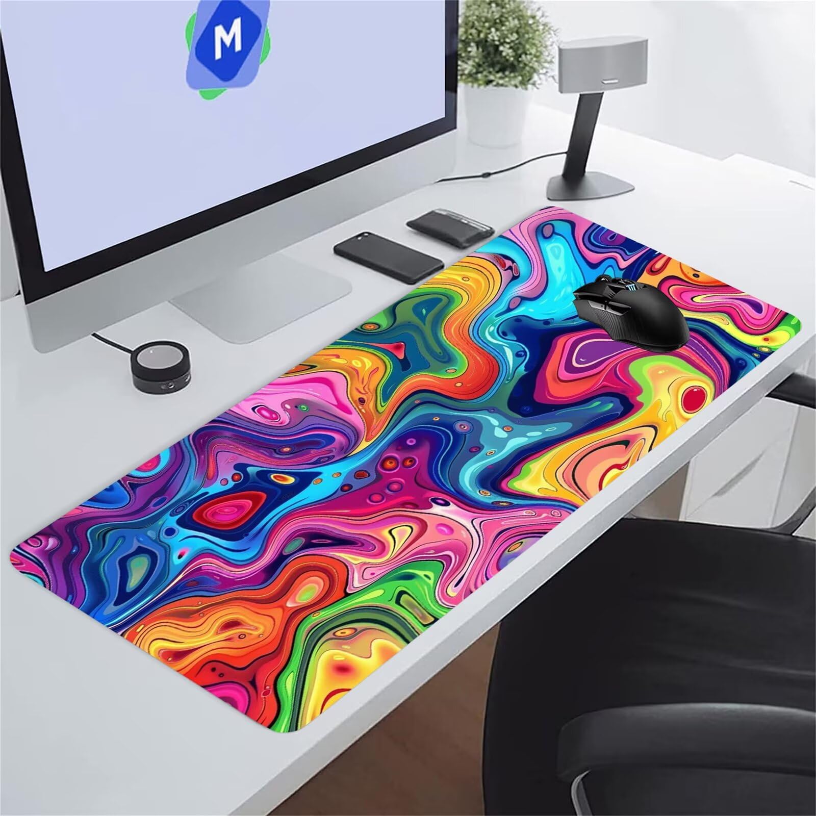 Tapis de Souris XXL Gaming 900 x 400 x 3mm, Grand Mouse Pad Fluide Coloré, Tapis de Bureau Antidérapant avec Bords Cousus pour Clavier, PC et Maison