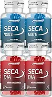 Kit 2x Termo Seca Dia 200mg Cafeina 60 Caps Maxima Concentração Foco 200mg + 2x Termogenico Noite Sem Cafeina Pote 60 Cáps Noturna Picolinato de Cromo Triptofano Coenzima Q10 Carnitina Vitamina B6