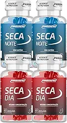 Kit 2x Termo Seca Dia 200mg Cafeina 60 Caps Maxima Concentração Foco 200mg + 2x Termogenico Noite Sem Cafeina Pote 60 Cáps Noturna Picolinato de Cromo Triptofano Coenzima Q10 Carnitina Vitamina B6