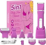 KINGTEE 5 in 1 Bikini Trimmer Women,Electric Razor for Women,Rechargeable Womens Electric Shaver,IPX7 Waterproof Bikini Trimmer,Cordless Body Hair Trimmer for Face,Legs,Hair,Bikini (White)