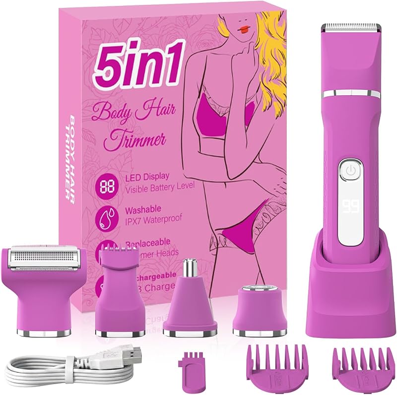 Aparador elétrico KINGTEE 5 em 1 para mulheres, IPX7, cor Rose Pink, com base de carregamento