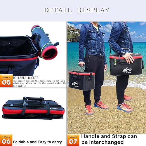 Miniatura 7 de Cubo de pesca, 6 galones/8 galones/10 galones, contenedor de pescado vivo multifuncional, cubo de cebo de pescado vivo, bolsa de pesca de EVA