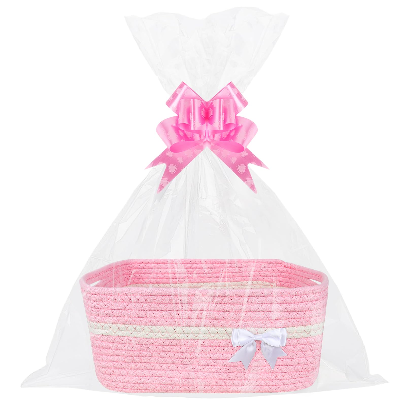 Lotvic Gift Basket, Hamper Kit, Rectangular Empty Hamper Basket with Cellophane Bags and Pull Bows, Rope Gift Baskets with Handles, Woven Gift Baskets for Baby Shower, Wedding, Birthday, Christmas