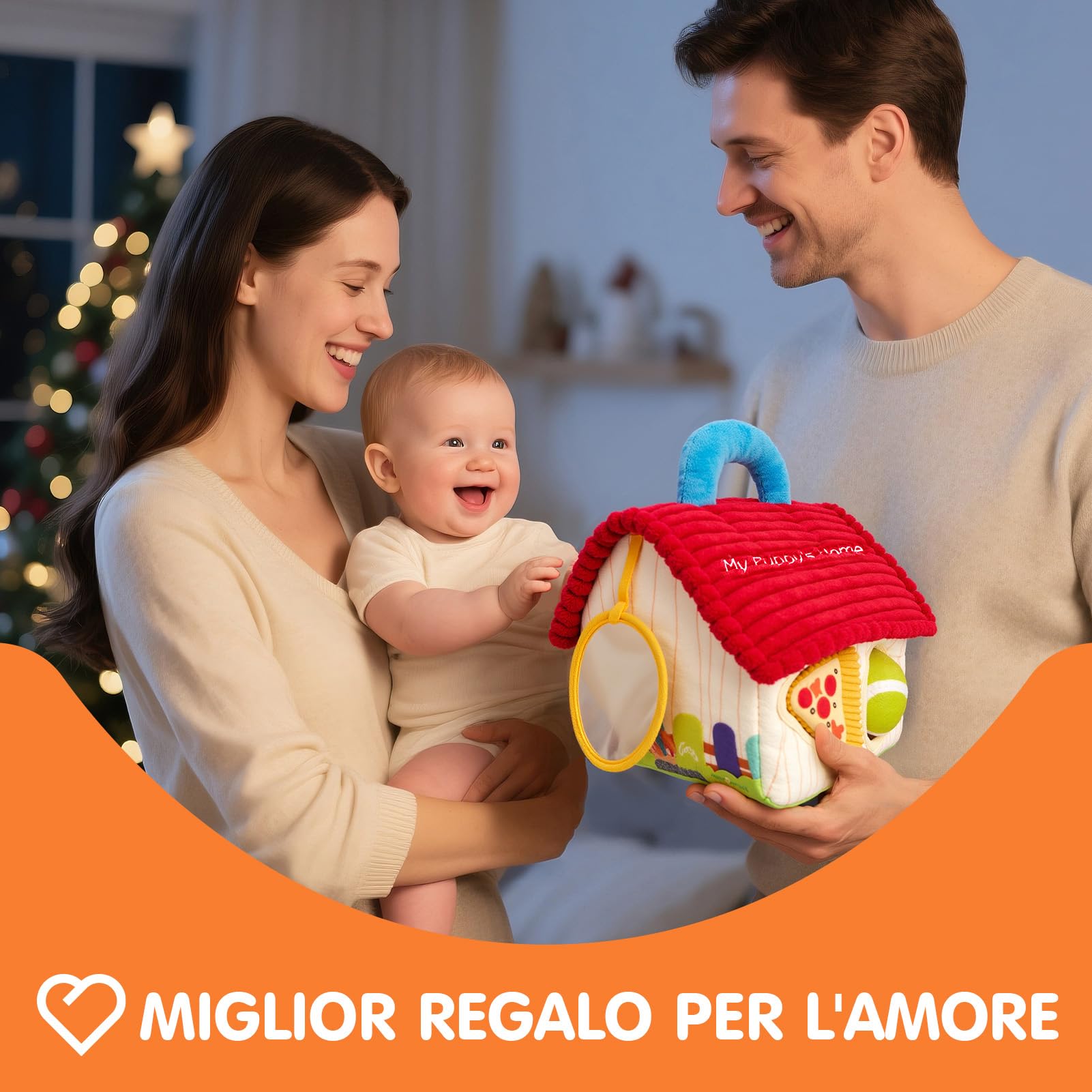 hahaland Giochi Neonato 6 Mesi - 8 PCS Set di Cane Peluche con Fienile & Corrispondenza delle Forme - Giocattolo Educativi per Bambini, Montessori Sensoriale Regalo Bimbo Bimba 6 9 12 Mesi
