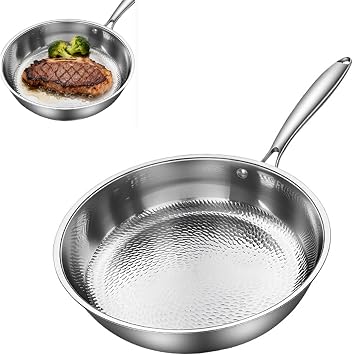 Titanium Hammered Pan, Durable Scratch-Resistant Titanium Frying Pans for Cooking, No-Coating Nonstick Skillet, Even Heating for Cooking, Nutritious Pan for Cooking,No lid,8.66in