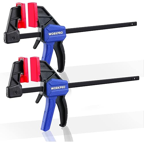 WORKPRO 6" Mini Bar Clamps for Woodworking, One-Handed Clamp/Spreader, Light-Duty Screw-Change F Clamp with 50lbs Load Limit, 2PC