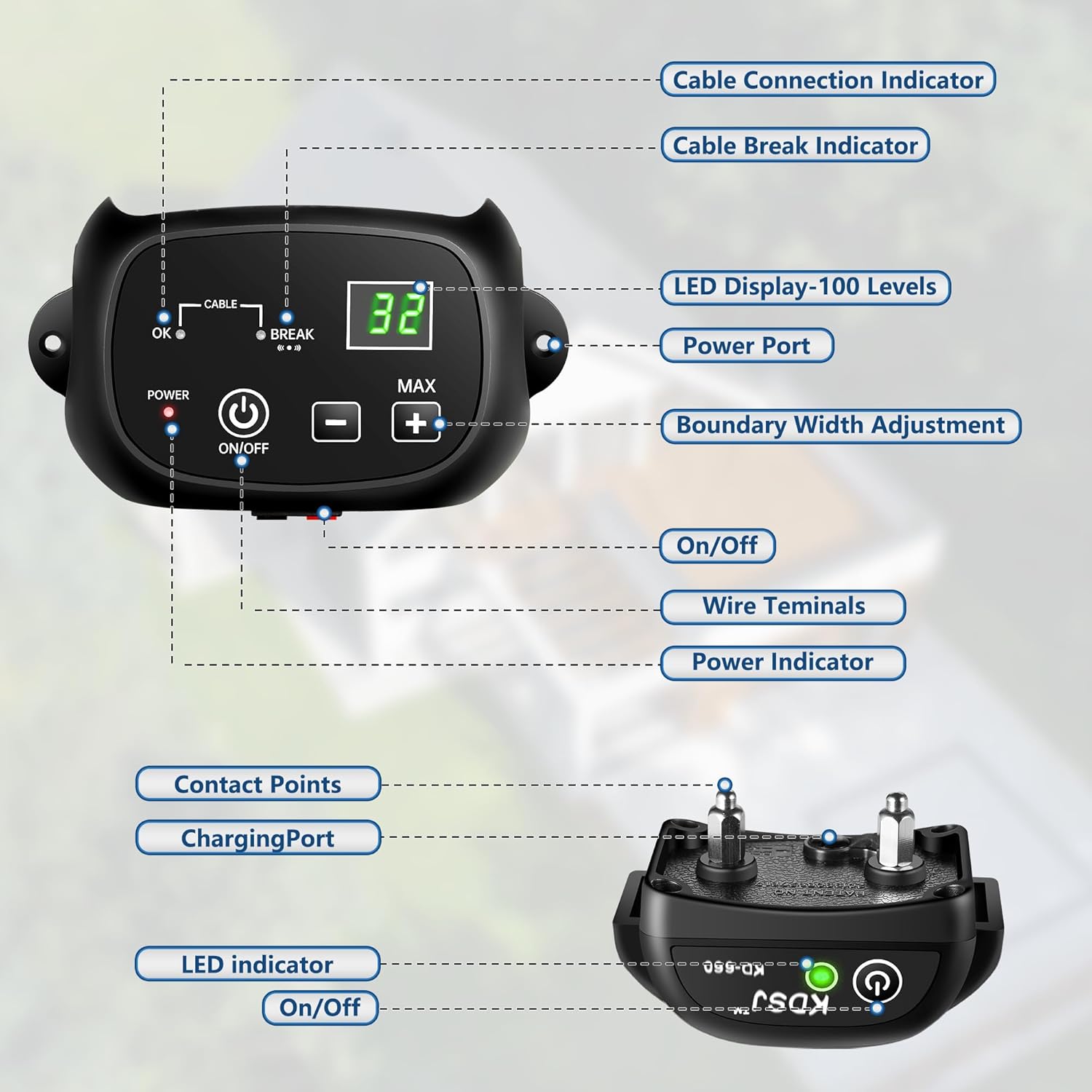 Electric Dog Fence System, In-Ground Pet Containment with 656ft Boundary Wire, 2 Rechargeable Waterproof Collars, Tone & Shock Correction for Small Medium Large Dogs
