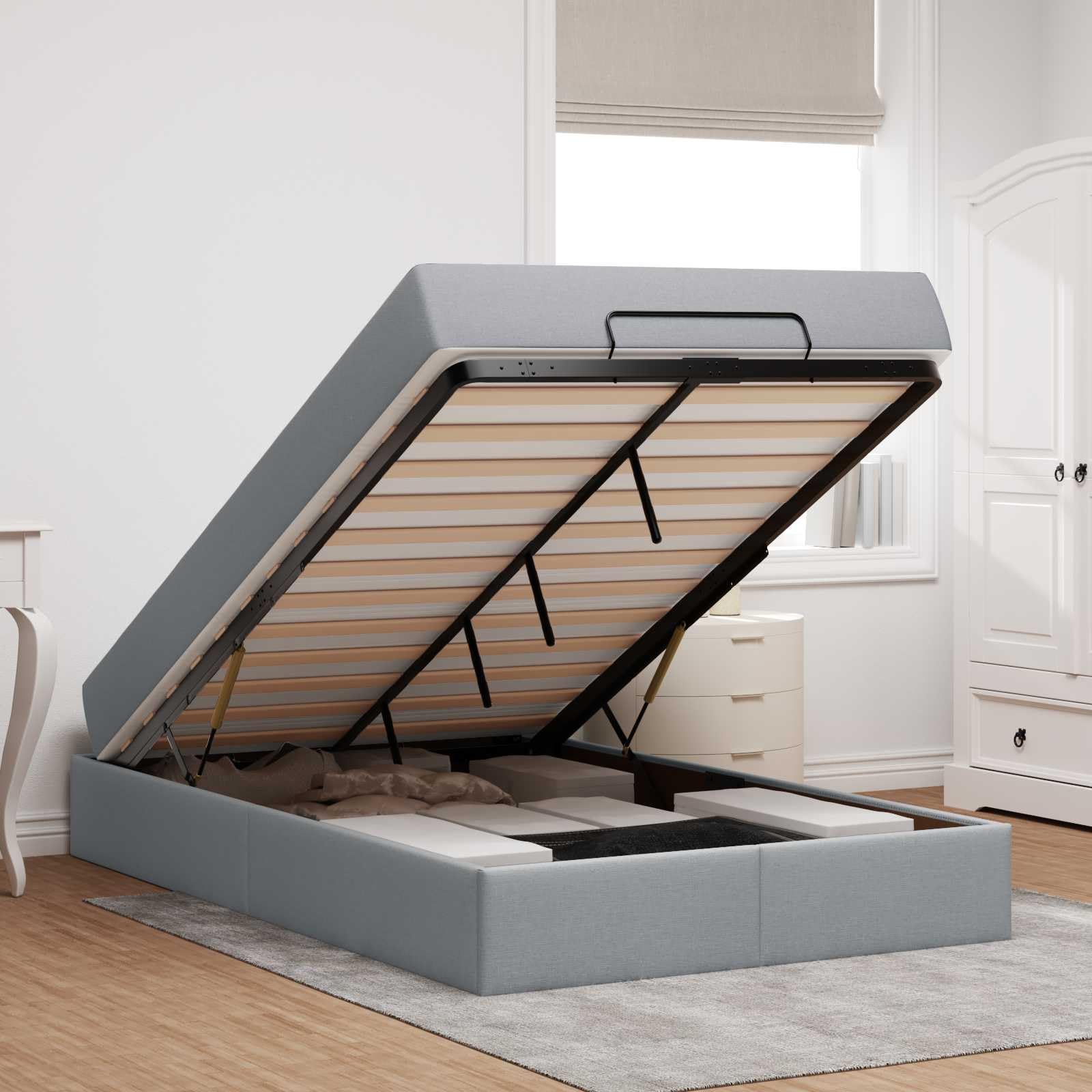 Tela suave con cajones integrados dormitorio moderno Gris Claro 203x120x43