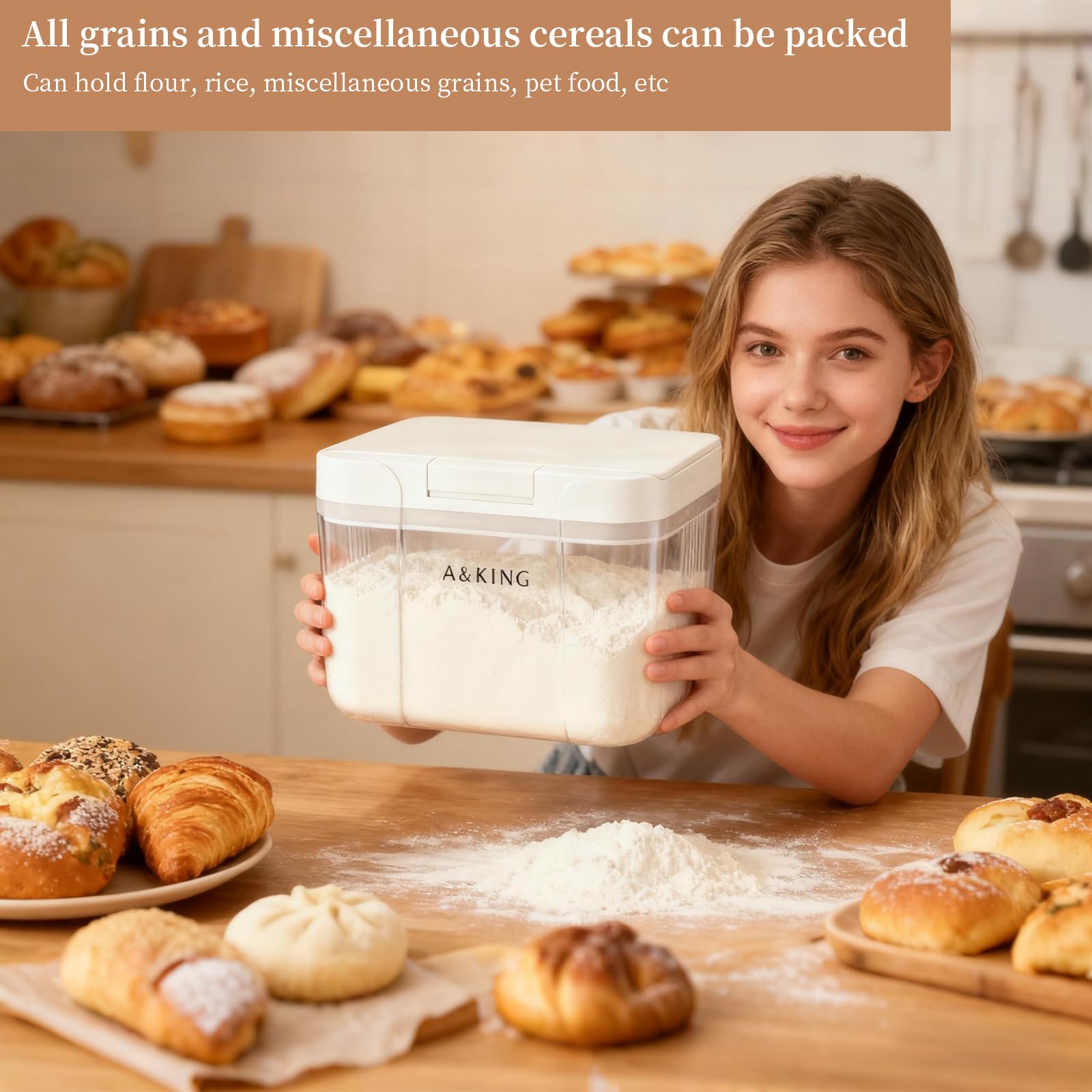 2,9 L Recipientes Herméticos para Alimentos, Caja de Almacenamiento Tapa a Presión con Cuchara Medidora en PET de Grado Alimenticio,Dosificador Detergente Lavadora