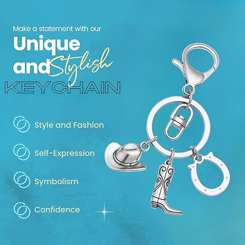 Miniatura 4 de Llavero de caballo con sombrero de vaquero, dijes para botas y herradura, accesorio occidental de acero inoxidable, regalo ecuestre para mujeres