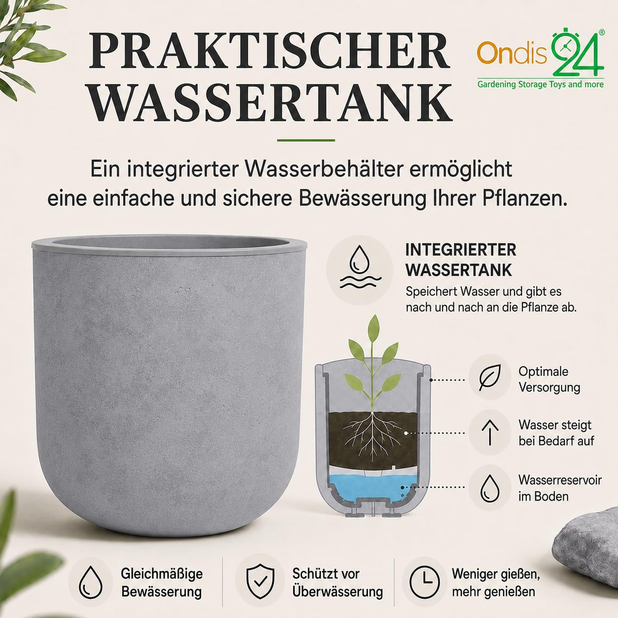 Ondis24 Pflanzgefäß, Blumenkübel Basalt Grau 50cm