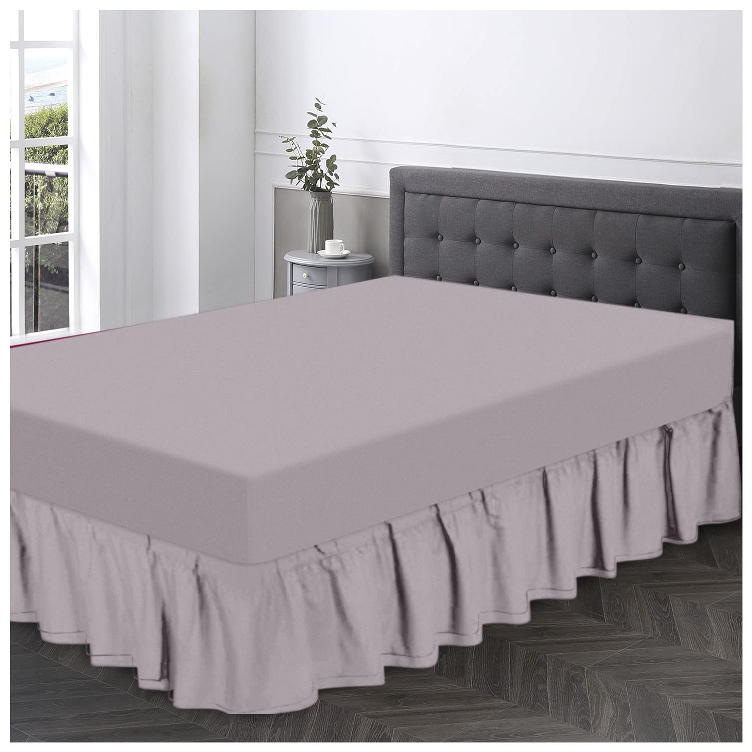 Gc Gaveno Cavailia Grey Super Soft Valance Sheet Single, Plain Frill Bedding Bedsheet, Polycotton Non Iron Percale Sheets,